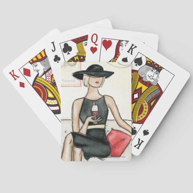 Fashionista Drinking Wine Playing Cards (Back)