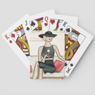 Fashionista Drinking Wine Playing Cards