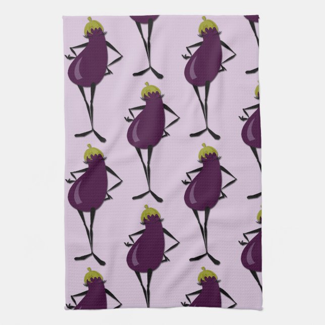 FASHIONISTA EGGPLANT PATTERN KITCHEN DISH TOWEL (Vertical)