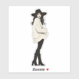 Fashionista Girl with Boots & Hat Sticker