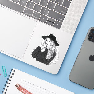 Fashionista Girl with Coffee Sticker