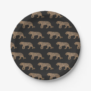 Fashionista Gold Black Glitter Tiger Pattern Paper Plate