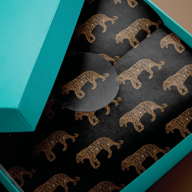 Fashionista Gold Black Glitter Tiger Pattern Tissue Paper (Creator Uploaded)