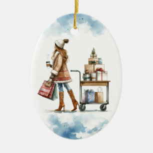 Fashionista Holiday Shop Coffee Cart Personalised Ceramic Tree Decoration