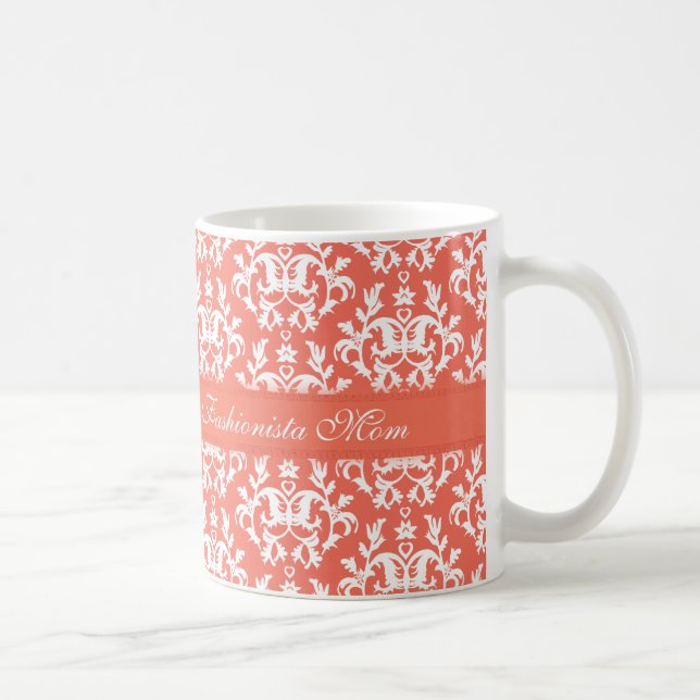 Fashionista Mum damask emberglow trendy mug (Right)