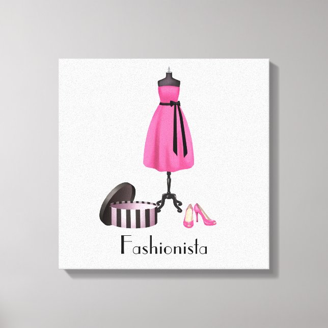 Fashionista - Pink Dress and Shoes on Canvas Print (Front)
