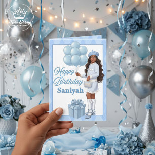 Fashionista Teen Girl Blue Stylish Birthday Wishes Card
