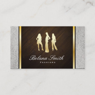 Fashions / White Leather & Wood / Gold Trim Business Card