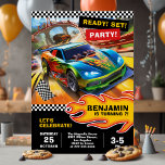 Fast and fun race car birthday party design invitation<br><div class="desc">Exciting racing theme with bold sports cars,  dynamic track design,  and vibrant colours. Perfect for kids who love speed,  cars,  and an action-packed celebration full of fun.</div>
