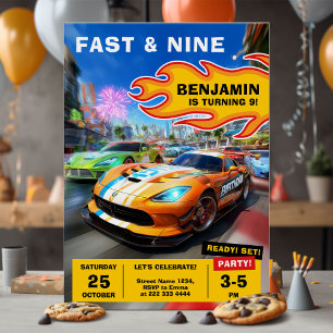 Fast and fun race car birthday party invitation