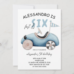 Fast and Six Retro Race Car 6th Birthday Invitation