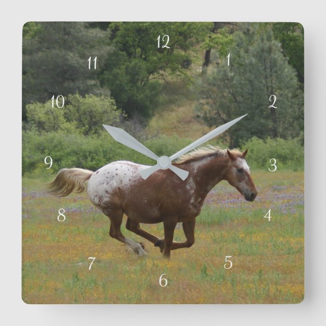 Fast Appy Horse in Wildflowers Square Wall Clock (Front)