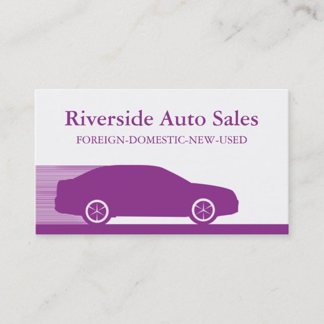 Fast Automobile Business Card, Purple Business Card (Front)