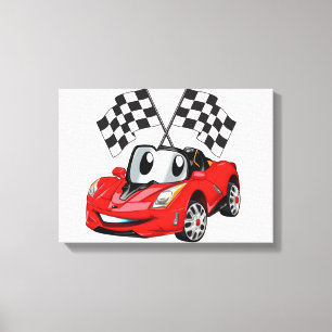 Fast car cartoon flag race - Choose back colour Canvas Print