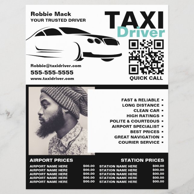 Fast Car Logo, Photograph, Taxi Driver, Price List Flyer (Front)