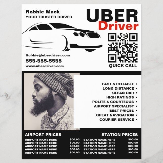 Fast Car Logo, Photograph, Uber Driver, Price List Flyer (Front)