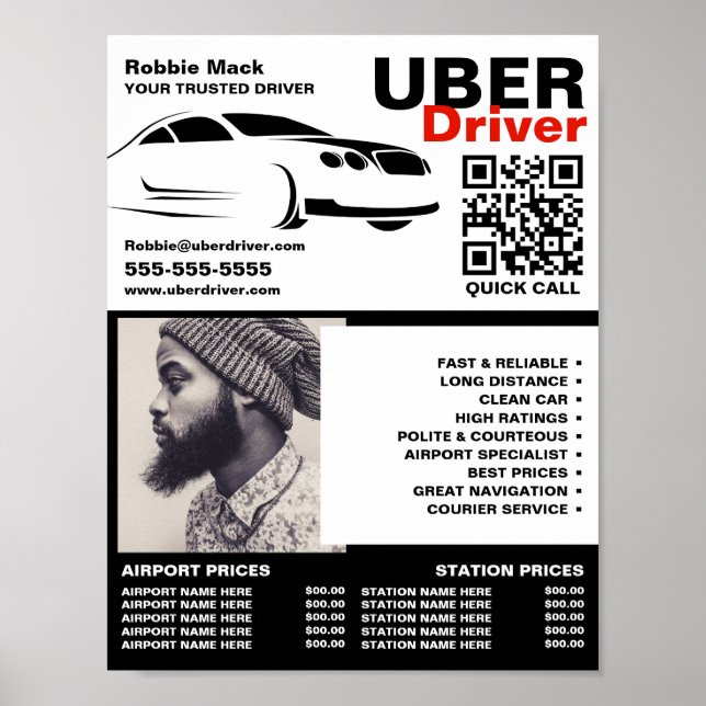 Fast Car Logo, Photograph, Uber Driver, Price List Poster (Front)