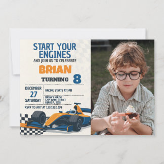Fast Cars Birthday Invitation with photo