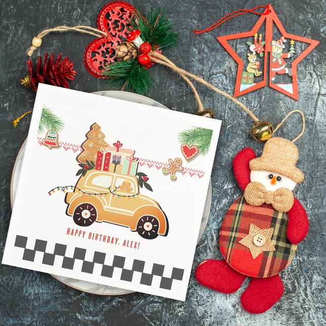 Fast Cars Sweet Gingerbread Car Christmas Birthday Napkin (Fast Cars and Sweet Birthday Rides Festive Gingerbread Car Christmas Napkins)