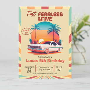 Fast Fearless & FIVE  Retro Racing Car  Invitation