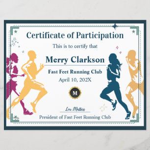 Fast Feet Running Club Achievement Certificate