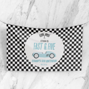 Fast & Five Blue Race Car 5th Birthday Party Banner