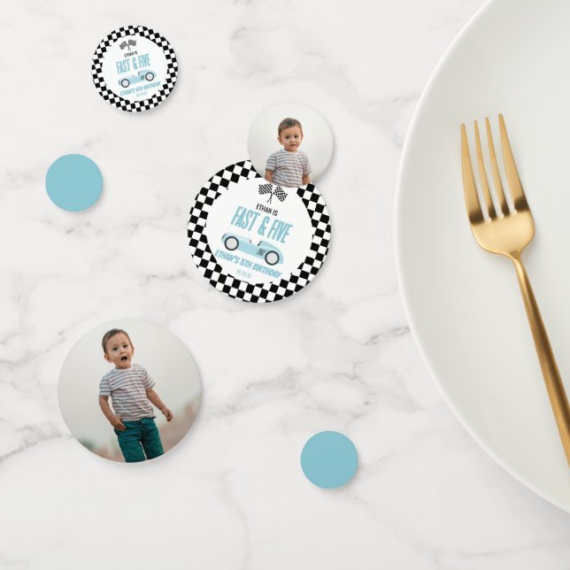 Fast & Five Blue Race Car 5th Birthday Party Confetti (Group)