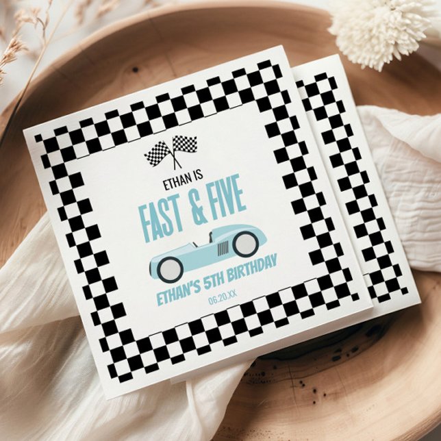 Fast & Five Blue Race Car 5th Birthday Party Napkin (Creator Uploaded)