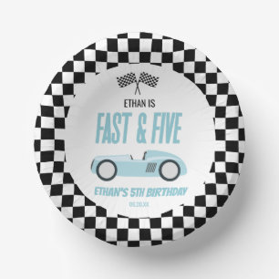 Fast & Five Blue Race Car 5th Birthday Party Paper Plate