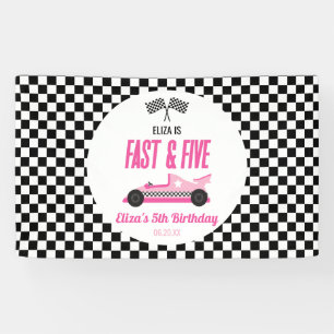 Fast & Five Pink Race Car 5th Birthday Party Banner
