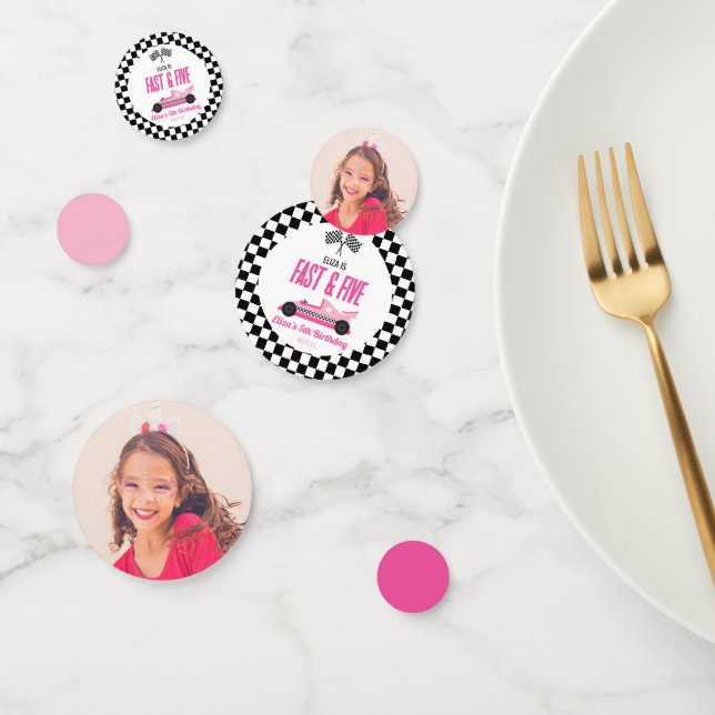 Fast & Five Pink Race Car 5th Birthday Party Confetti (Group)