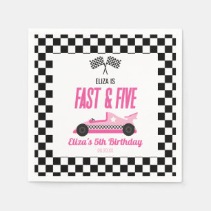 Fast & Five Pink Race Car 5th Birthday Party Napkin