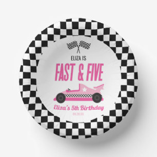 Fast & Five Pink Race Car 5th Birthday Party Paper Plate