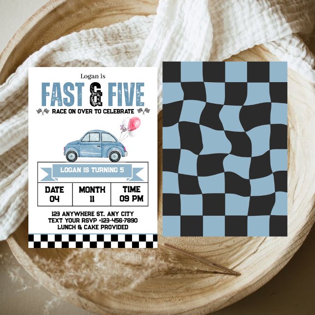 Fast & Five Race Car Boy 5th Birthday Party Invitation (Creator Uploaded)