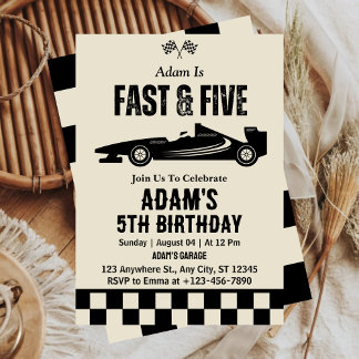 Fast & Five Race Car Boy 5th Birthday Party Invitation