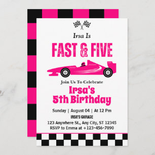 Fast & Five Race Car Girl 5th Birthday Party  Invitation