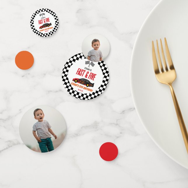 Fast & Five Red Flame Race Car 5th Birthday Party Confetti (Group)