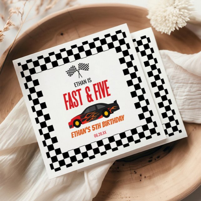 Fast & Five Red Flame Race Car 5th Birthday Party Napkin (Creator Uploaded)