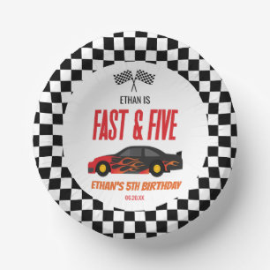 Fast & Five Red Flame Race Car 5th Birthday Party Paper Plate