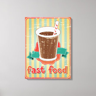 Fast food background with drink in retro style canvas print