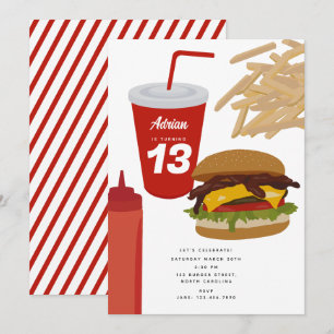Fast Food Burger Fries BBQ Birthday  Invitation