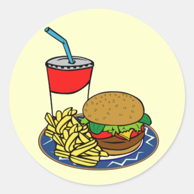 Fast Food- Burger & Fries Classic Round Sticker (Front)