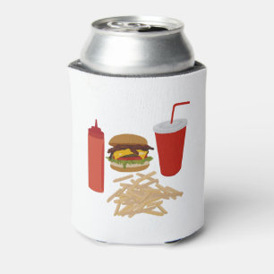 Fast Food Burger Fries Illustration BBQ Can Cooler