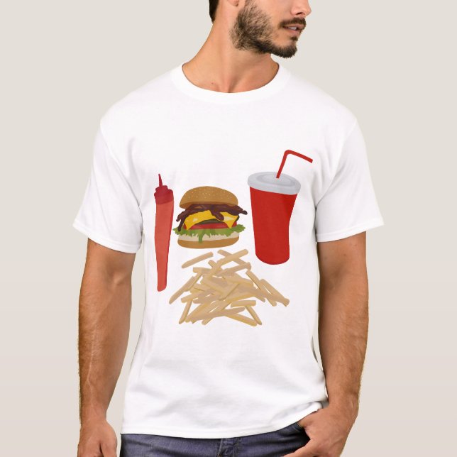 Fast Food Burger Fries Illustration T-Shirt (Front)