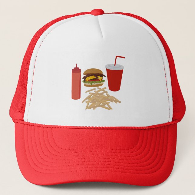 Fast Food Burger Fries Illustration Trucker Hat (Front)