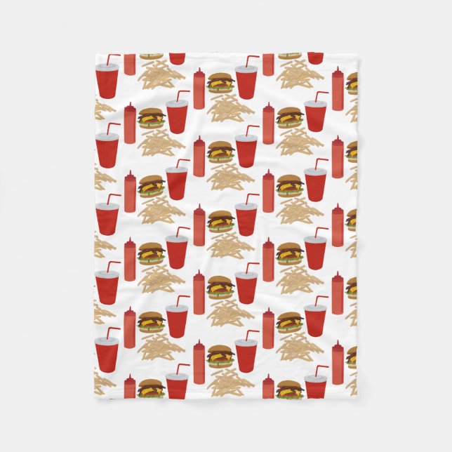 Fast Food Burger Fries Pattern Fleece Blanket (Front)