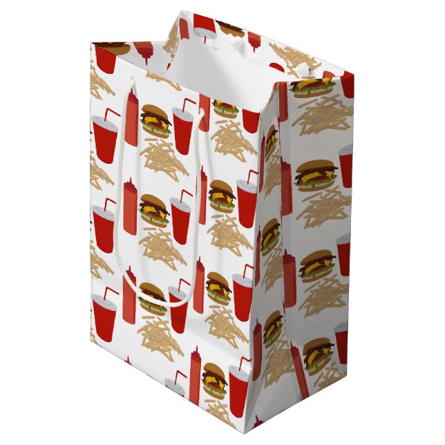 Fast Food Burger Fries Pattern Medium Gift Bag (Front Angled)
