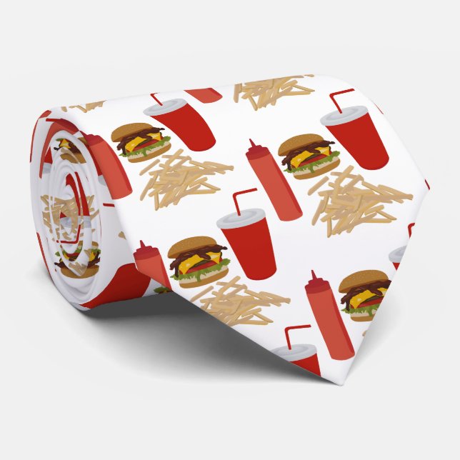 Fast Food Burger Fries Pattern Tie (Rolled)