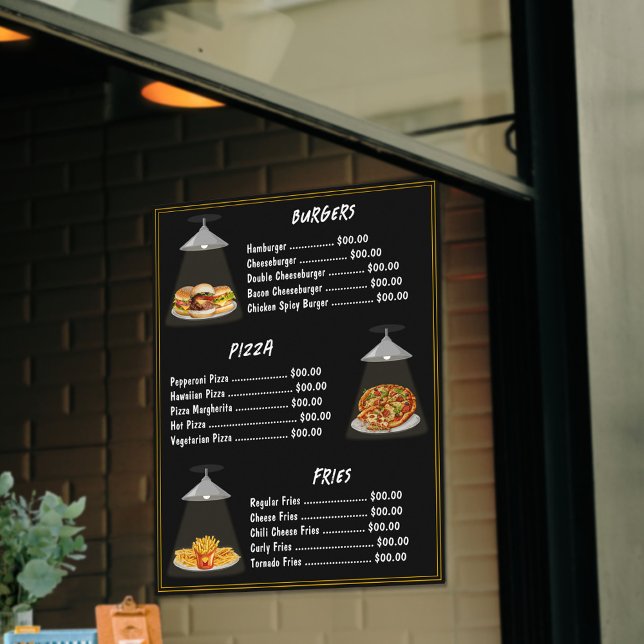 Fast Food Burgers | Pizza | Fries Menu List Black Poster (Creator Uploaded)