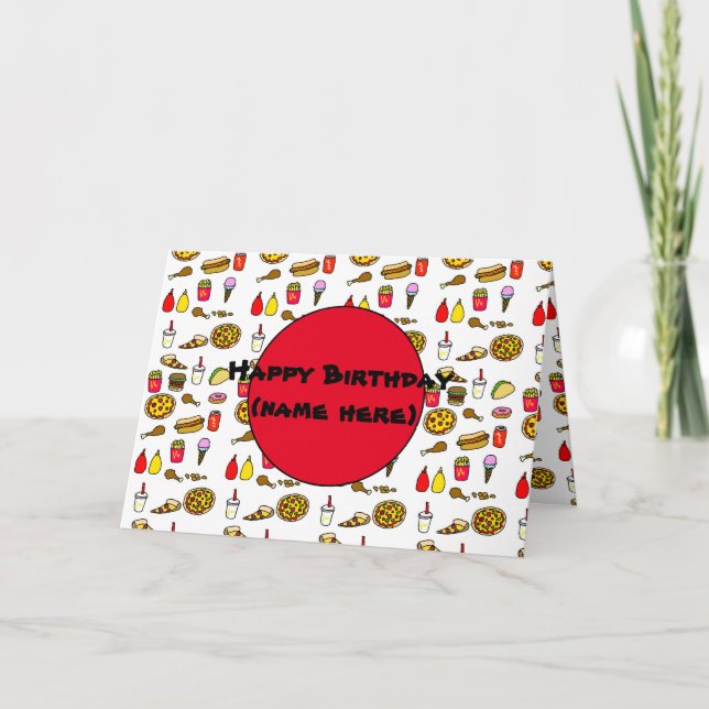 Fast Food Cartoon Personalised Birthday Card (Front)